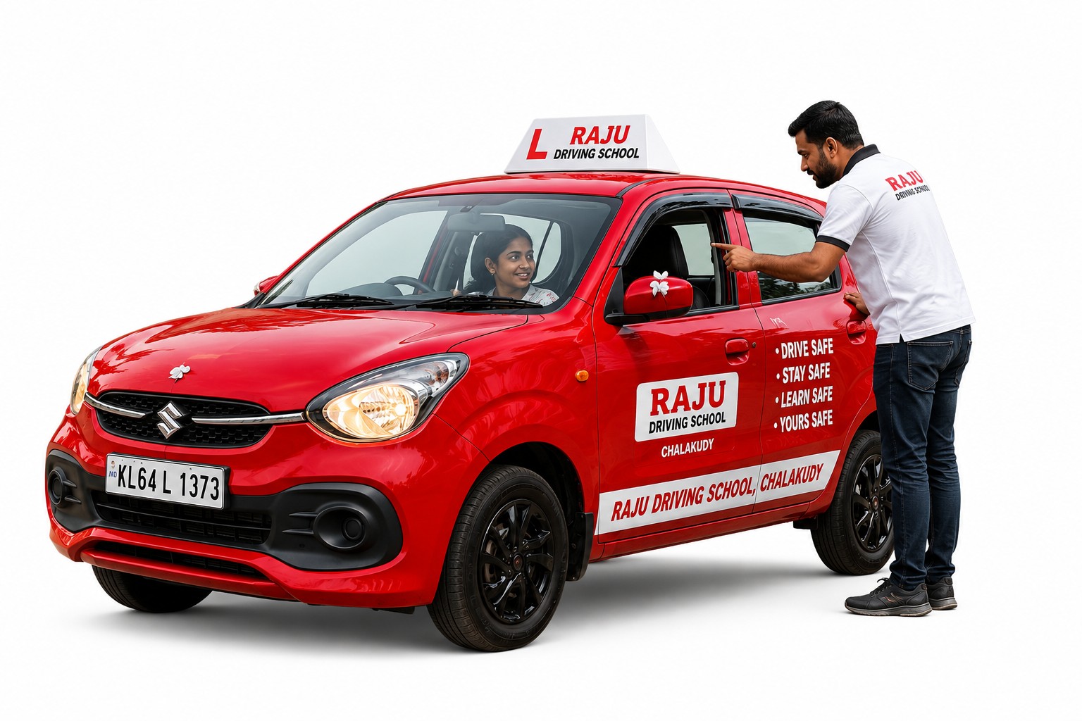 Raju Driving School instructor guiding a learner during car training